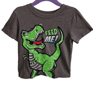 Garanimals Kids 2T Short Sleeve Graphic Dinosaur Tee Gray Feed Me T Rex Shirt